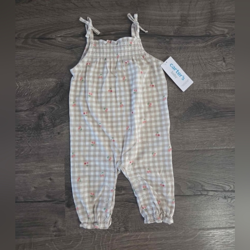 Baby Girl Checkered Cherry Jumpsuit Size 3m NWT
